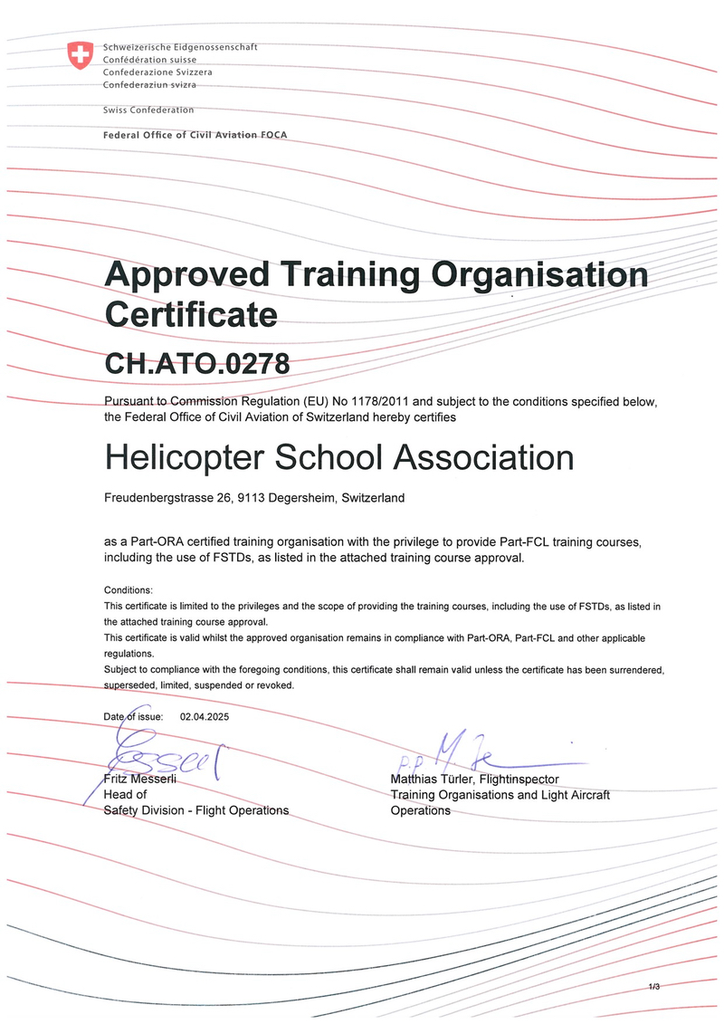 Zertifikat Swiss HSA, Seite 1