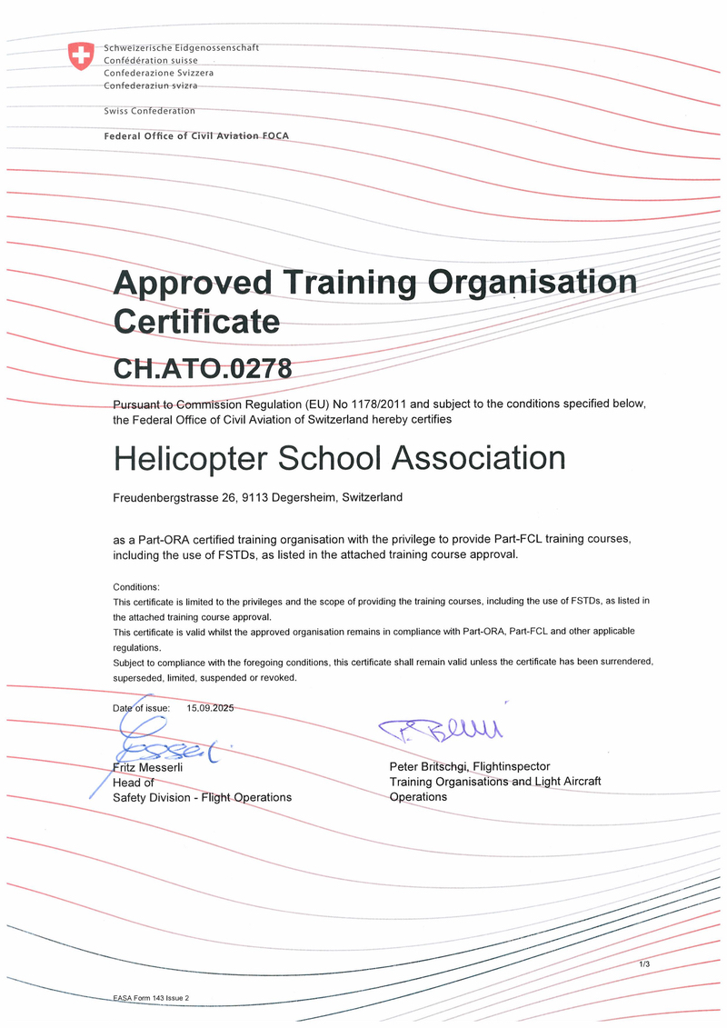 Zertifikat Swiss HSA, Seite 1